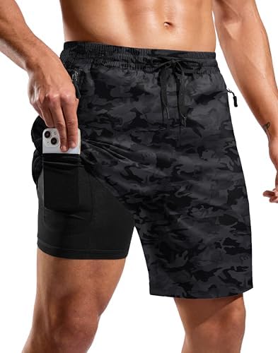 Men's 7" swim trunks with liner, grey camo