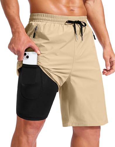 Men's 7" swim trunks with liner, khaki