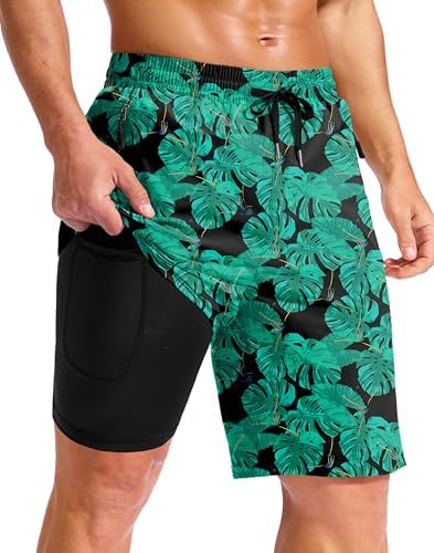 Men's 7" swim trunks with liner, leaf