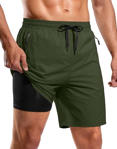 Men's 7" swim trunks with liner, olive