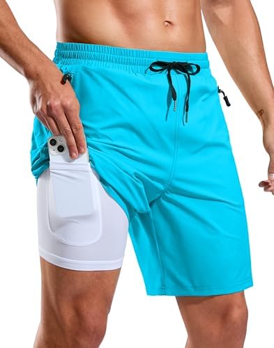 Men's 7" swim trunks with liner, sky blue