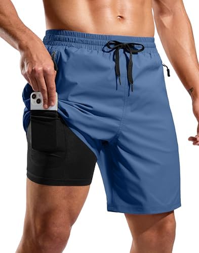 Men's 7" swim trunks with liner, slate blue