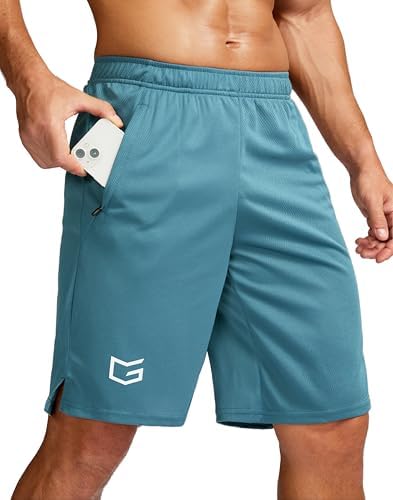 Men's 7" workout shorts with zip pockets, lake blue