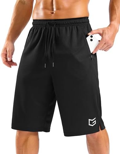 Men's 9" basketball shorts, zip pocket, black