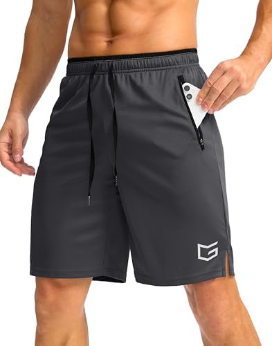 Men's 9" basketball shorts, zip pocket, dark grey