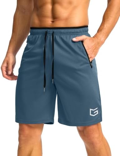 Men's 9" basketball shorts, zip pocket, dusty blue
