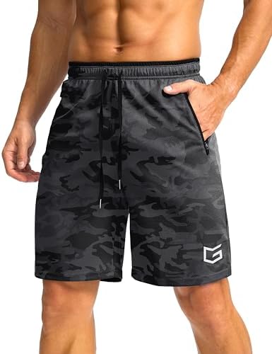 Men's 9" basketball shorts, zip pocket, grey camo