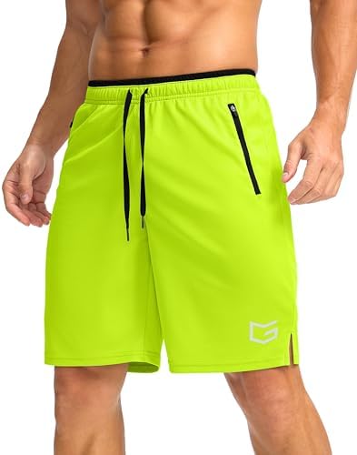 Men's 9" basketball shorts, zip pocket, highlight yellow