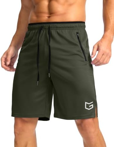 Men's 9" basketball shorts, zip pocket, olive drab
