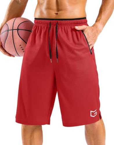Men's 9" basketball shorts, zip pocket, red