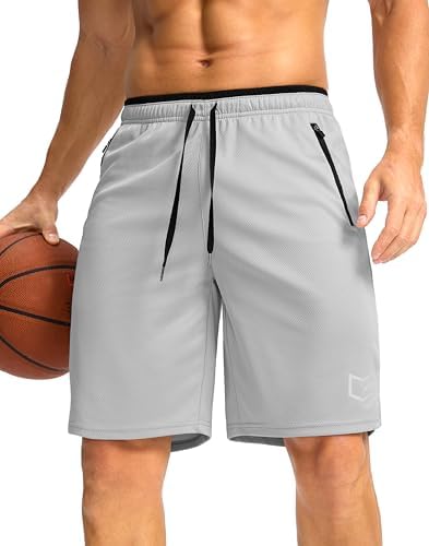 Men's 9" basketball shorts, zip pocket, rhino grey