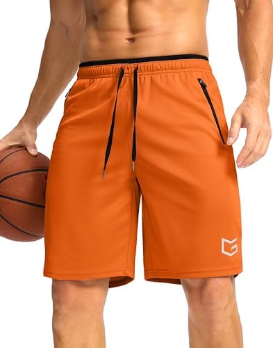 Men's 9" basketball shorts, zip pocket, vibrant orange