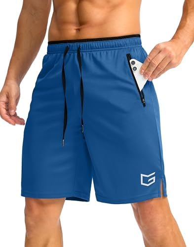 Men's 9" basketball shorts, zip pocket, vintage blue