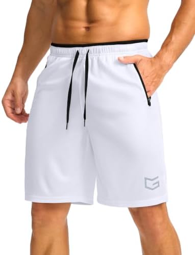Men's 9" basketball shorts, zip pocket, white