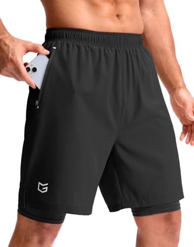 Men's 9" gym shorts with liner, black