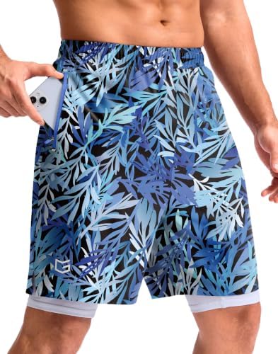 Men's 9" gym shorts with liner, blue dynamic