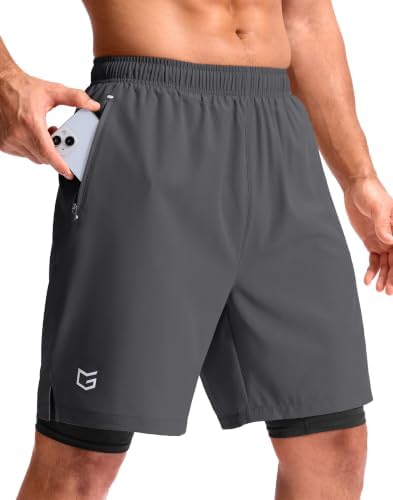 Men's 9" gym shorts with liner, dark grey