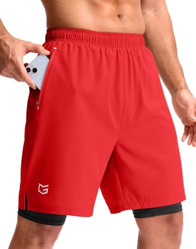 Men's 9" gym shorts with liner, deep red