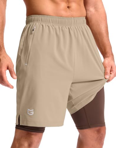 Men's 9" gym shorts with liner, khaki