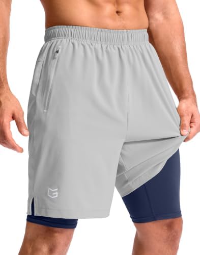 Men's 9" gym shorts with liner, light grey