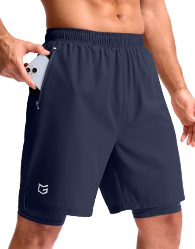 Men's 9" gym shorts with liner, navy