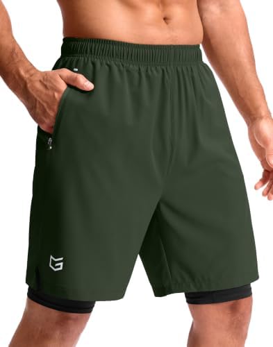 Men's 9" gym shorts with liner, olive