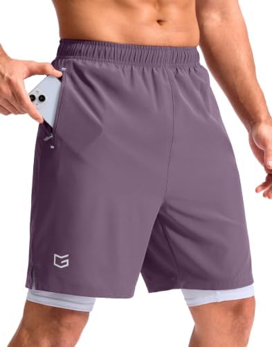 Men's 9" gym shorts with liner, purple