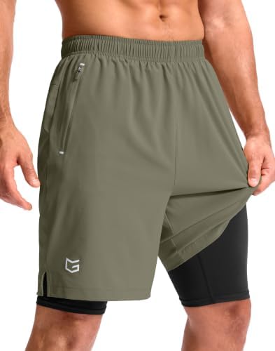 Men's 9" gym shorts with liner, sage green