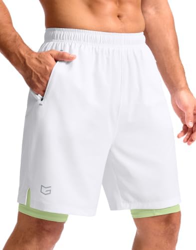 Men's 9" gym shorts with liner, white