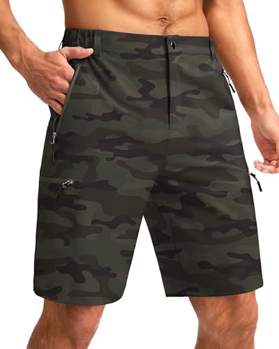 Men's 9" hiking cargo shorts, green camo