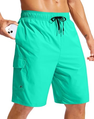 Men's 9" linerless board shorts, cyan