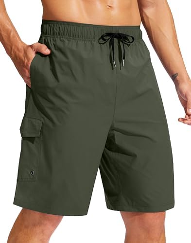 Men's 9" linerless board shorts, olive