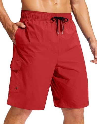Men's 9" linerless board shorts, red