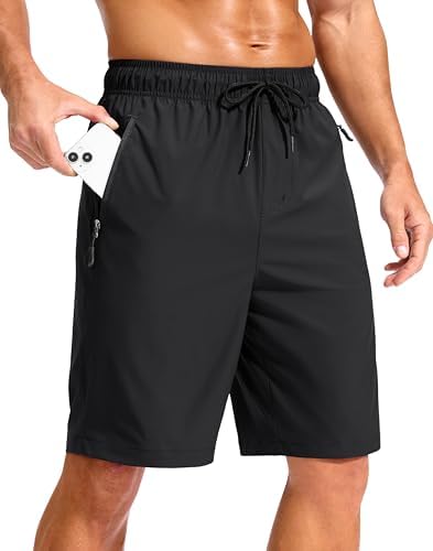 Men's 9" swim trunks, zip pockets, black