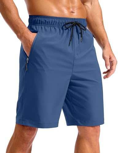 Men's 9" swim trunks, zip pockets, blue
