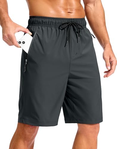 Men's 9" swim trunks, zip pockets, dark grey