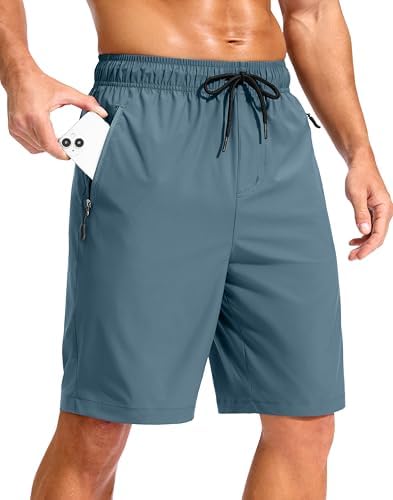 Men's 9" swim trunks, zip pockets, dusty blue