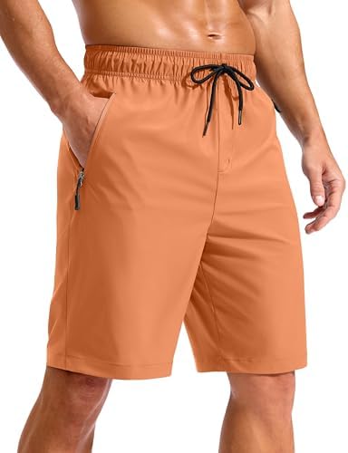 Men's 9" swim trunks, zip pockets, dusty orange