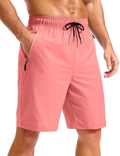 Men's 9" swim trunks, zip pockets, hyper pink