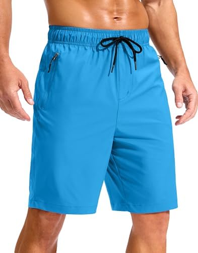 Men's 9" swim trunks, zip pockets, lake blue
