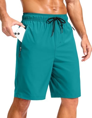 Men's 9" swim trunks, zip pockets, lake green