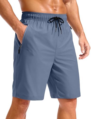 Men's 9" swim trunks, zip pockets, light blue