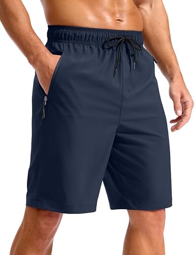 Men's 9" swim trunks, zip pockets, navy