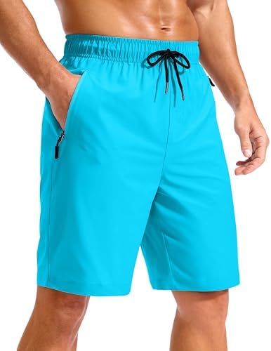 Men's 9" swim trunks, zip pockets, sky blue