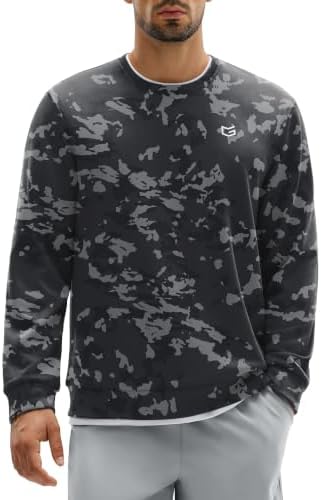 Men's athletic crewneck sweatshirt, black camo