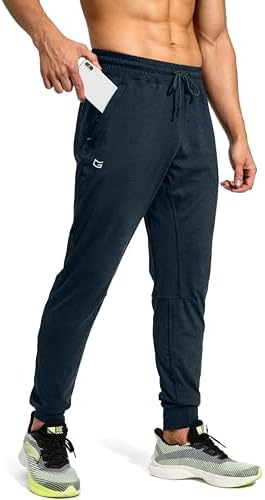 Men's athletic sweatpants, zip pockets, heathered cobalt blue