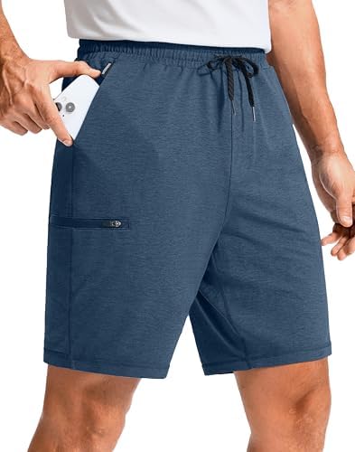 Men's casual sweat shorts, three pockets, heather cobalt blue