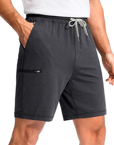 Men's casual sweat shorts, three pockets, heather dark black
