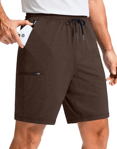 Men's casual sweat shorts, three pockets, heather dark brown
