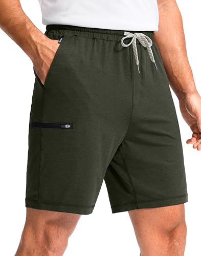 Men's casual sweat shorts, three pockets, heather dark green